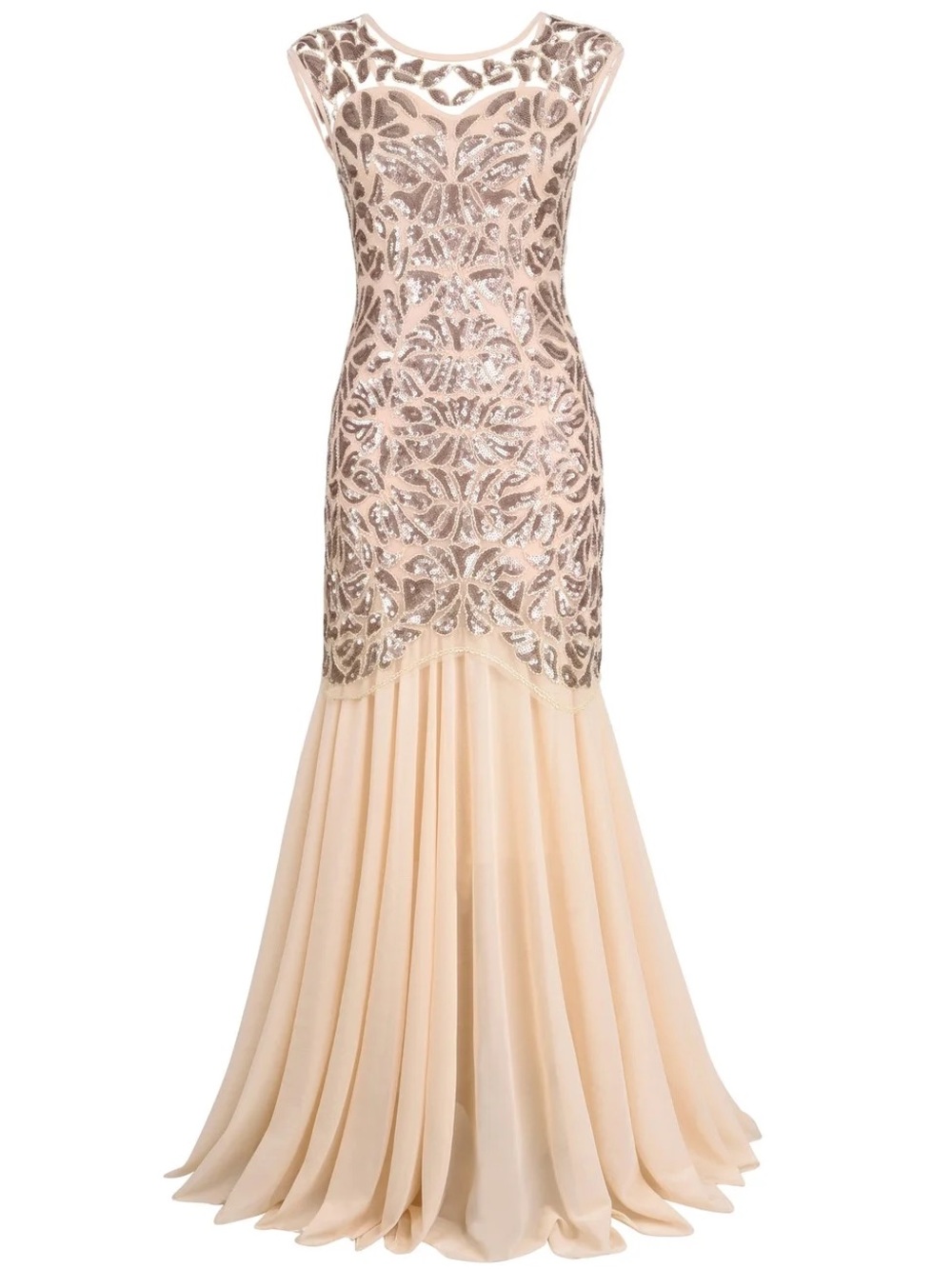 PrettyGuide 1920s Sequin Dress Flapper Formal Glitter Dress Champagne NWT! Sz. S
